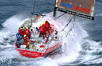 Amer Sport One rounds Ushant on leg 8, La Rochelle France to Gothenburg Sweden of the Volvo Ocean Race, 2001-2002.