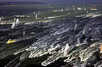 Fleet arrive off Ushant France during the Volvo Ocean Race, 2001-2002.