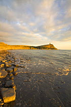 Kimmeridge Bay with Clavel Tower in the distance, Dorset. Jurassic Coast World Heritage Site. December 2005.