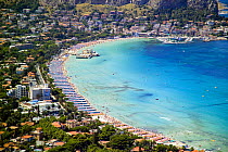 Bay of Mondello, Palermo's waterfront suburb, Sicily. Mondello is a popular beach resort.