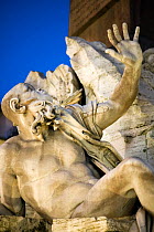 Bernini's Fontana dei 4 fiumi (fountain of the four rivers) in Rome's Piazza Navona. The statute seen here represents the Rio della Plata River and the riches of the Americas. ^^^The fountain represen...