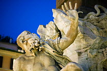 Bernini's Fontana dei 4 fiumi (fountain of the four rivers) in Rome's Piazza Navona. The statute seen here represents the Rio della Plata River and the riches of the Americas. ^^^The fountain represen...