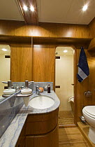 Bathroom aboard Technema 65 motoryacht, built at the Rizzardi boatyard. Italy.