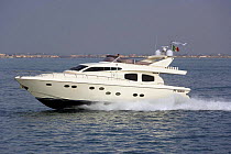 Technema 65 motoryacht, built at the Rizzardi boatyard, cruising in the Mediterranean, Italy.