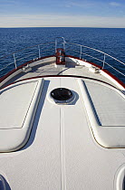 Portland 55 motoryacht, built by Abati yachts in 2006, cruising the Mediterranean. Tuscany, Italy.