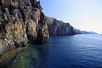 The rocky coastline of Marina di Camerota, Campania, Italy.