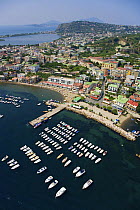 Aerial view of the small town and harbour of Bacoli (Pozzuoli) near Naples, Campania region, Italy.