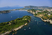 Aerial view of the small town and harbour of Bacoli (Pozzuoli), near Naples, Campania region, Italy.