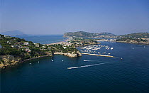 Aerial view of the small town and harbour of Bacoli (Pozzuoli), near Naples, Campania region, Italy.