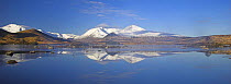 Mountains reflected in Loch na Achlaise, Rannoch Moor in the early morning, Scotland. February 2006.