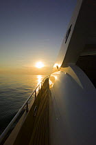 Sunset view from onboard Velvet 83', a luxurious motoryacht model from boatbuilders Cantieri Tecnomar, Viareggio, Italy.