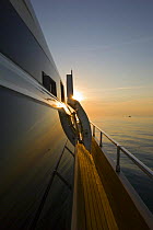 Sunset view from onboard Velvet 83', a luxurious motoryacht model from boatbuilders Cantieri Tecnomar, Viareggio, Italy.