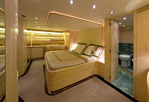 The master bedroom of the luxurious 35-metre Gaia, from boatbuilder Cantieri Maiora, Italy.