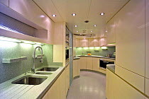 A kitchen onboard the 35-metre Gaia motoryacht model, created by Cantieri Maiora, Italy.