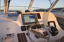 Pursuit powerboat console with instruments, Annapolis, Maryland, USA.
