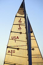 J124 mast and sails, Naraggansett Bay, Rhode Island, USA.