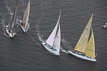 "Intrepid", "Courageous" and other yachts rounding the mark during the 12 Metre World's Competition 2005, Newport, Rhode Island, USA.
