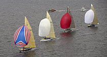 "Intrepid", "Courageous", "Challenge 12" and "Freedom" racing downwind during the 12 Metre World's Competition 2005, Newport, Rhode Island, USA.
