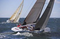 Yachts racing upwind during the 12 Metre World's Competition 2005, Newport, Rhode Island, USA.