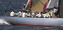 The crew works together at a mark rounding during the 12 Metre World's Competition 2005, Newport, Rhode Island, USA.