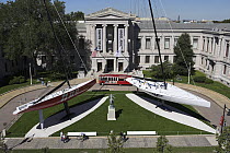 Two International America's Cup Class (IACC) boats that belong to Bill Koch on display at the Museum of Modern Art, Boston, USA.