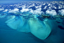 Aerial view, with clouds, of Exuma, part of the chain of 365 islands that form the Bahamas.