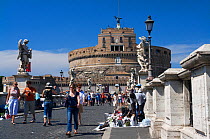 View of the Castel Sant'Angelo from the Ponte Sant' Angelo (Angel's Bridge), Rome, Italy. ^^^The castle is also known as the Mausoleum of Hadrian as it was commissioned by the Roman Emperor Hadrian as...