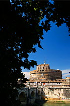 View of the Castel Sant'Angelo from the Ponte Sant' Angelo (Angel's Bridge), Rome, Italy. ^^^The castle is also known as the Mausoleum of Hadrian as it was commissioned by the Roman Emperor Hadrian as...