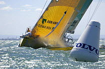 Overall race winner "ABN AMRO One" (NZ) rounds the weather mark during the inport race in Melbourne Australia during the Volvo Ocean Race, 2005-2006.