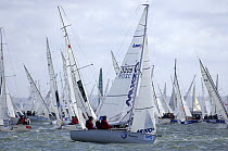 Glenn Bourke, head of Volvo Ocean Race, and Olympic medalist, leads the Laser SB3 fleet upwind at Skandia Cowes Week, Solent, UK day 3 July 31, 2006.