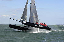 Volvo Extreme 40 Catamaran "Jet Air" leaves the water during racing at Skandia Cowes Week, UK, day 5 August 2, 2006.