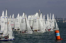 Laser SB3 fleet start from the Royal Yacht Squadron Platform during Skandia Cowes Week, Solent, UK, day 7 August 4, 2006.