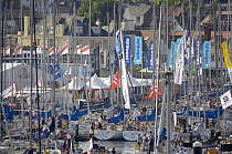 Crowds of people and boats at Cowes Yacht Haven during Skandia Cowes Weeek, UK, day 6 August 3, 2006.