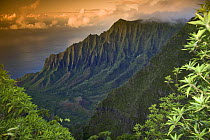 Kalalau Valley at sunset, Kauai, Hawaii.