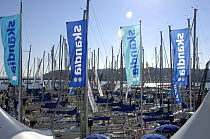 Masts and banners during Skandia Cowes Week, Solent, UK, day 2, August 5, 2007.