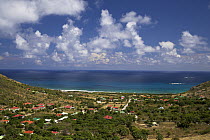 Looking down from the hilltop onto the small village of Grand Ford, St Barthélemy, Caribbean.