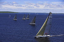 Sailboats racing upwind during the Onion Patch Series 2006 in Newport, Rhode Island, USA.