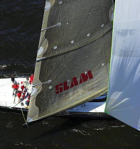 Aerial of the crew, downwind during the Onion Patch Series 2006 in Newport, Rhode Island, USA.