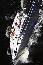 Aerial of the crew on the rail, upwind during the Onion Patch Series 2006 in Newport, Rhode Island, USA.