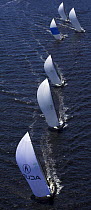 Aerial of sailboats racing downwind during the Onion Patch Series 2006 in Newport, Rhode Island, USA.