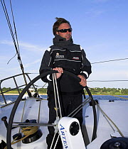 Jonny Malborn at the helm of Open 60 "Artemis Ocean Racing".