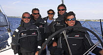 The crew of the Open 60 "Artemis Ocean Racing", from second left, Ian McCabe, Miranda Merron, Jonny Malbon, Brian Thompson. Thompson has now been replaced by Malbon.