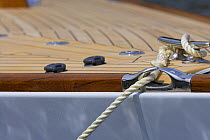 Rope detail on board a Morris 42, Newport, Rhode Island, USA.