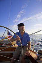 Sailing aboard the 12m yacht "Weatherly" in Newport, Rhode Island, USA.