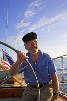 Sailing aboard the 12m yacht "Weatherly" in Newport, Rhode Island, USA.