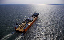 Yacht transport ship leaving port. Newport, Rhode Island.