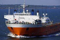Dockwise yacht transport ship leaving port. Newport, Rhode Island.
