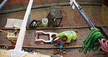 Interior construction of a boat.