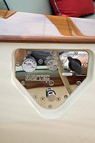 Engine controls aboard a cruising yacht. Rhode Island, USA.
