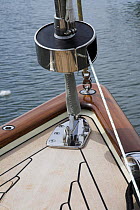 Detail of roller furling aboard a cruising yacht at Rhode Island, USA.